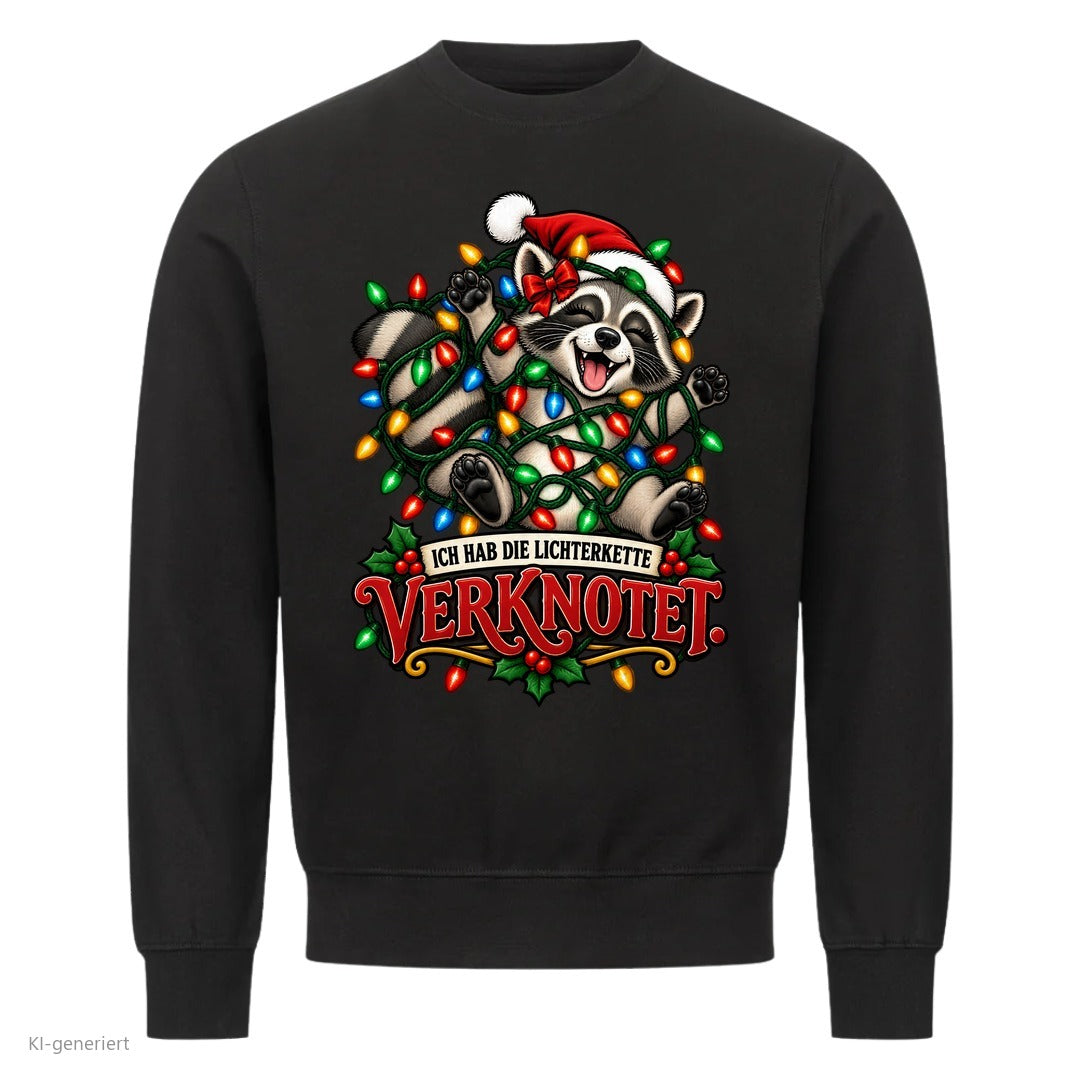 Partner Weihnachtspullover Waschbär: Ich hab die Lichterkette verknotet - Sweatshirt in Schwarz