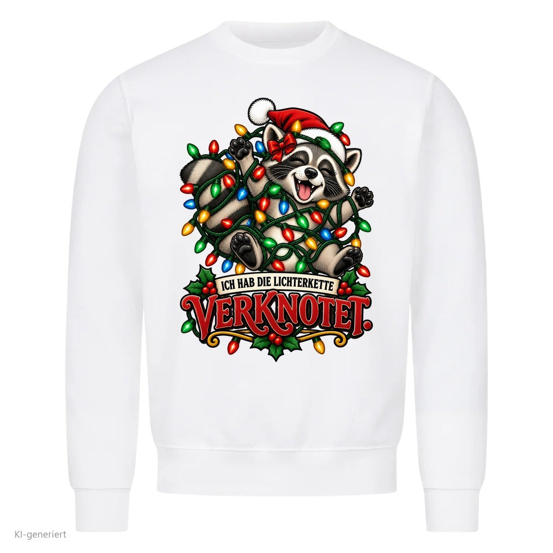 Partner Weihnachtspullover Waschbär: Ich hab die Lichterkette verknotet - Sweatshirt in Weiß